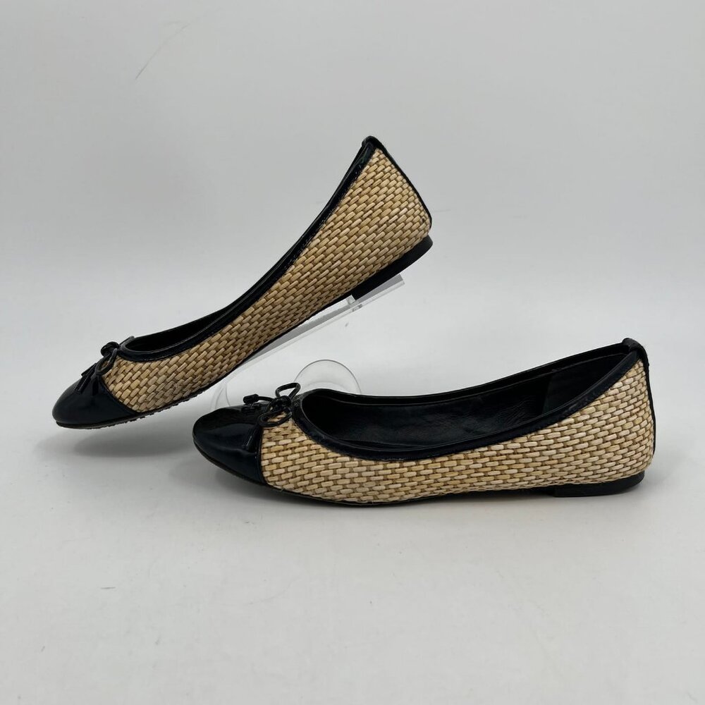 Tory Burch Tan Black Wicker Cap Toe Flats | Size 9 - Picture 2 of 7